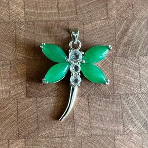 Elegant Silver and Green Dragonfly Pendant